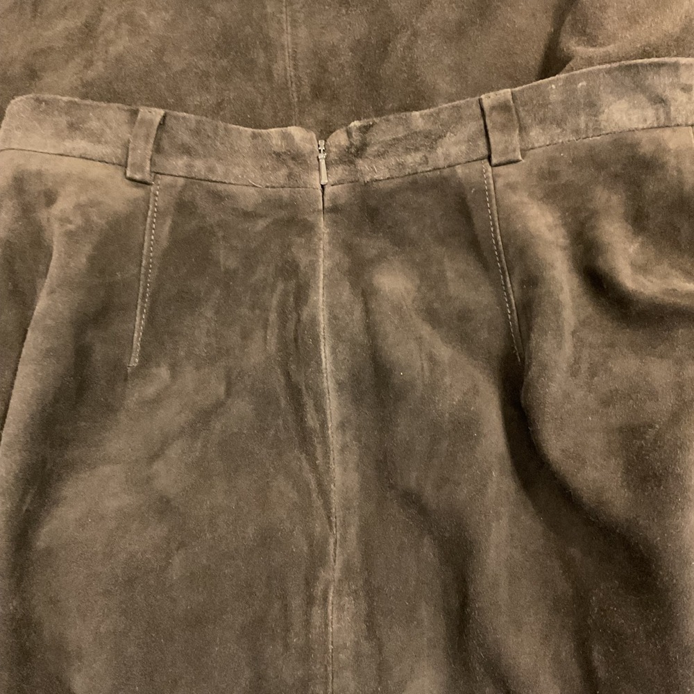 Joseph Abboud Collection Brown Suede Leather Maxi Skirt Side Slit Size 8 - Picture 5 of 11